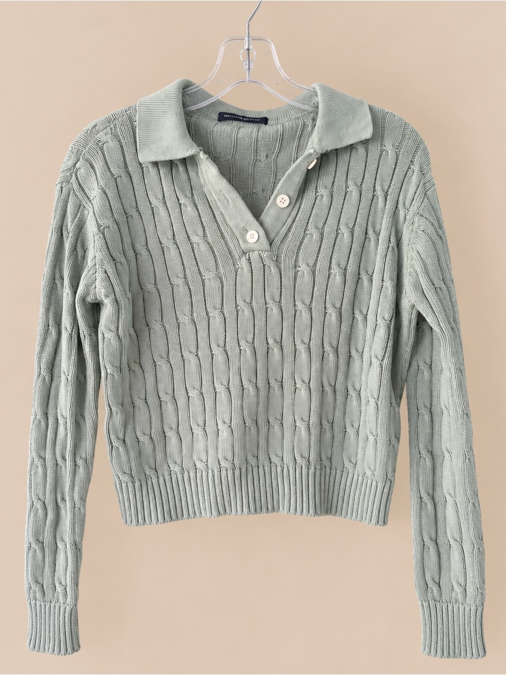 Preppy Collegiate Cable Knit Crop Sweater Mint Green M
